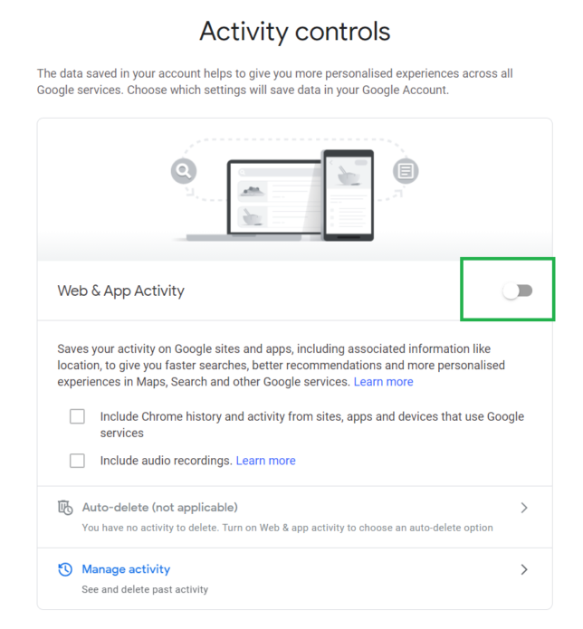 my activity controls google chrome android